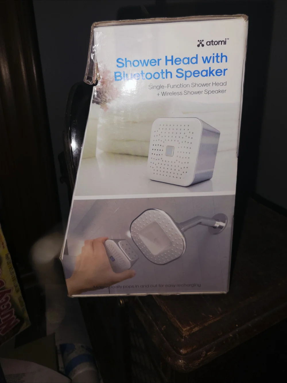 White Bluetooth Shower Head Speaker — Wireless Waterproof Audio